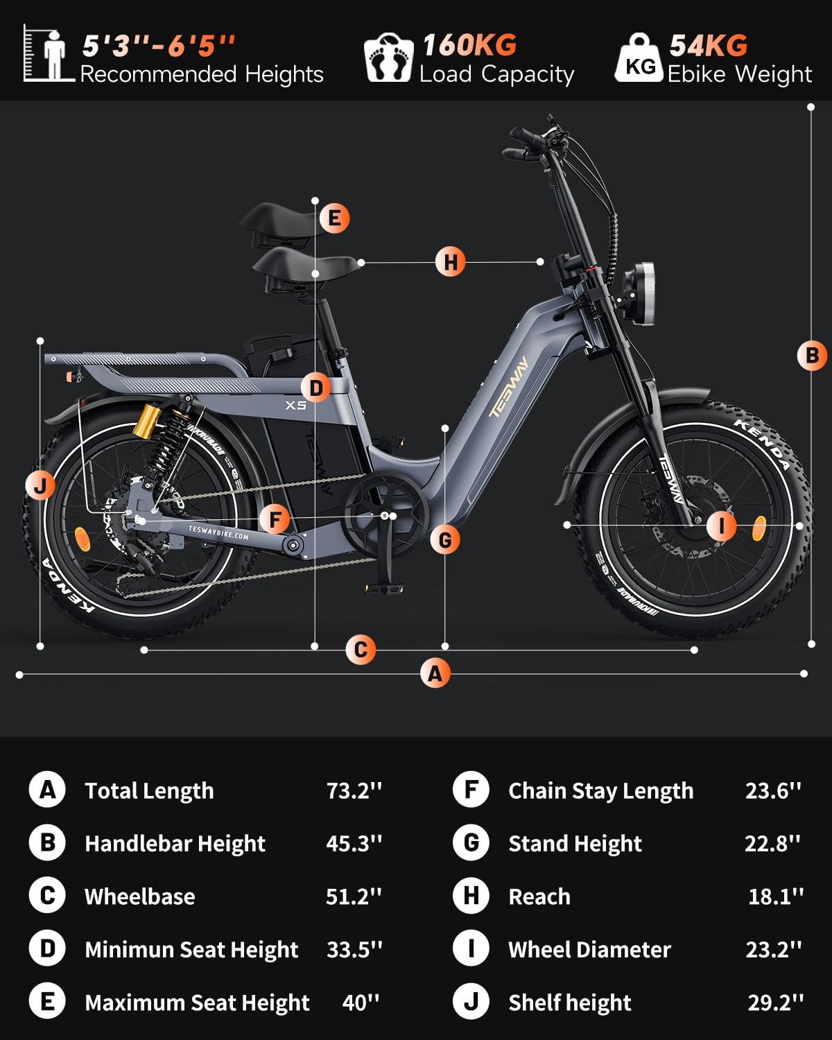 Vélo électrique TESWAY pour adultes – Double moteur 3600 W, batterie 52 V 60 Ah (autonomie jusqu’à 320 km), pneus « Fat » 20 pouces tout-terrain, suspension intégrale, freins hydrauliques. – Image 8