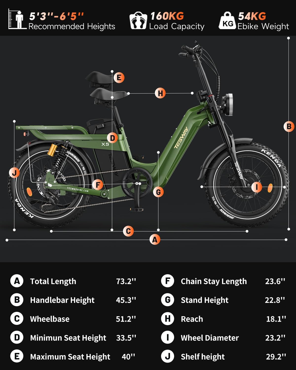 Vélo électrique TESWAY pour adultes – Double moteur 3600 W, batterie 52 V 60 Ah (autonomie jusqu’à 320 km), pneus « Fat » 20 pouces tout-terrain, suspension intégrale, freins hydrauliques. – Image 10